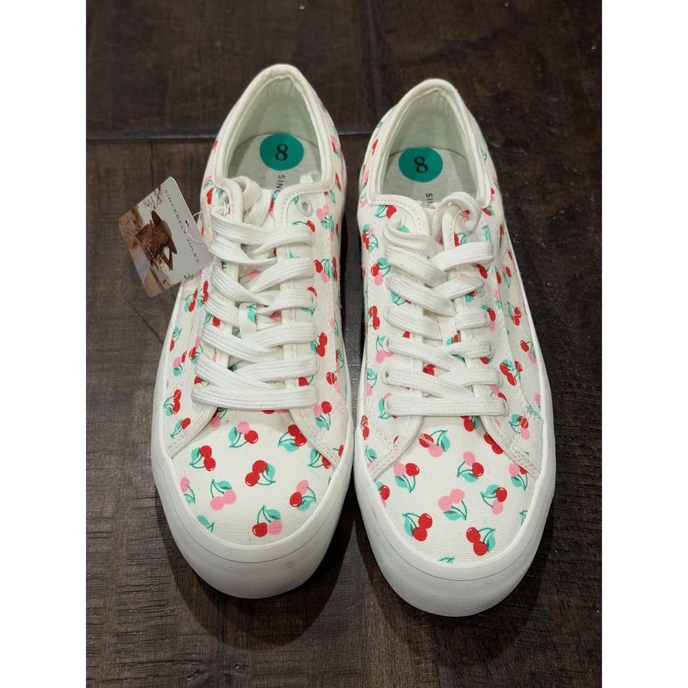 Sincerely Jules Sneaker Cherry Print Pattern Platform Shoe Womens size 8 NWOB - Picture 3 of 7
